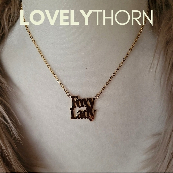LOVELYTHORN // custom foxy lady 18K gold-plated 16" stainless steel nameplate - Picture 13 of 14